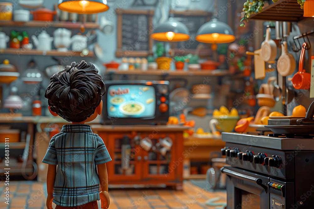 Spirited Chef Hosting a Vibrant Cooking Show for Kids, Interacting With a Live Audience Amidst Cartoon-Style Culinary Props Spirited Chef Hosting a Vibrant Cooking Show for Kids, Interacting With a Live Audience Amidst Cartoon-Style Culinary Props