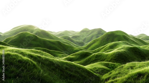 Verdant Green Rolling Hills Landscape Isolated on White Background