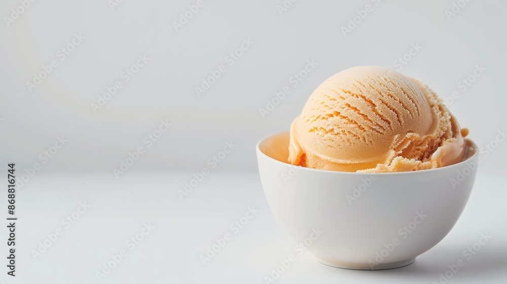 Scoop of orange ice cream in white bowl Scoop of orange ice cream in white bowl