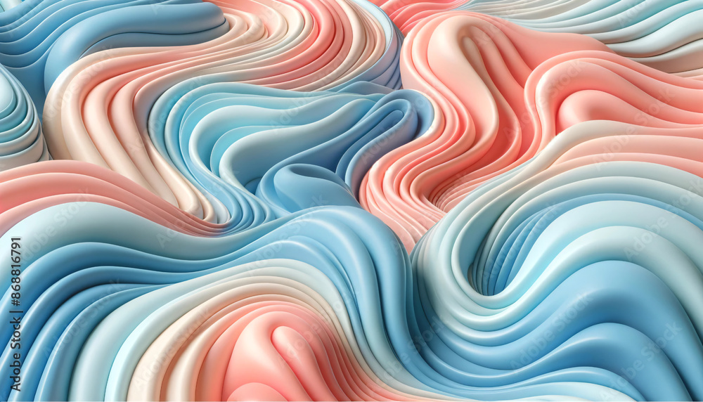 Fototapeta premium Three-Dimensional Wavy Lines in Gradient Colors