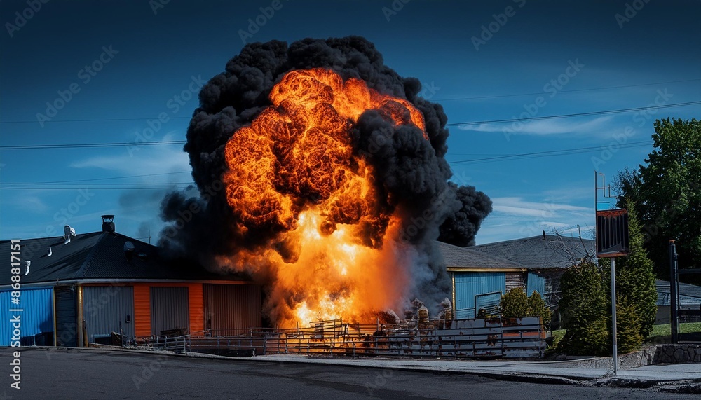 large fireball with black smoke fiery explosion with smoke isolated on ...