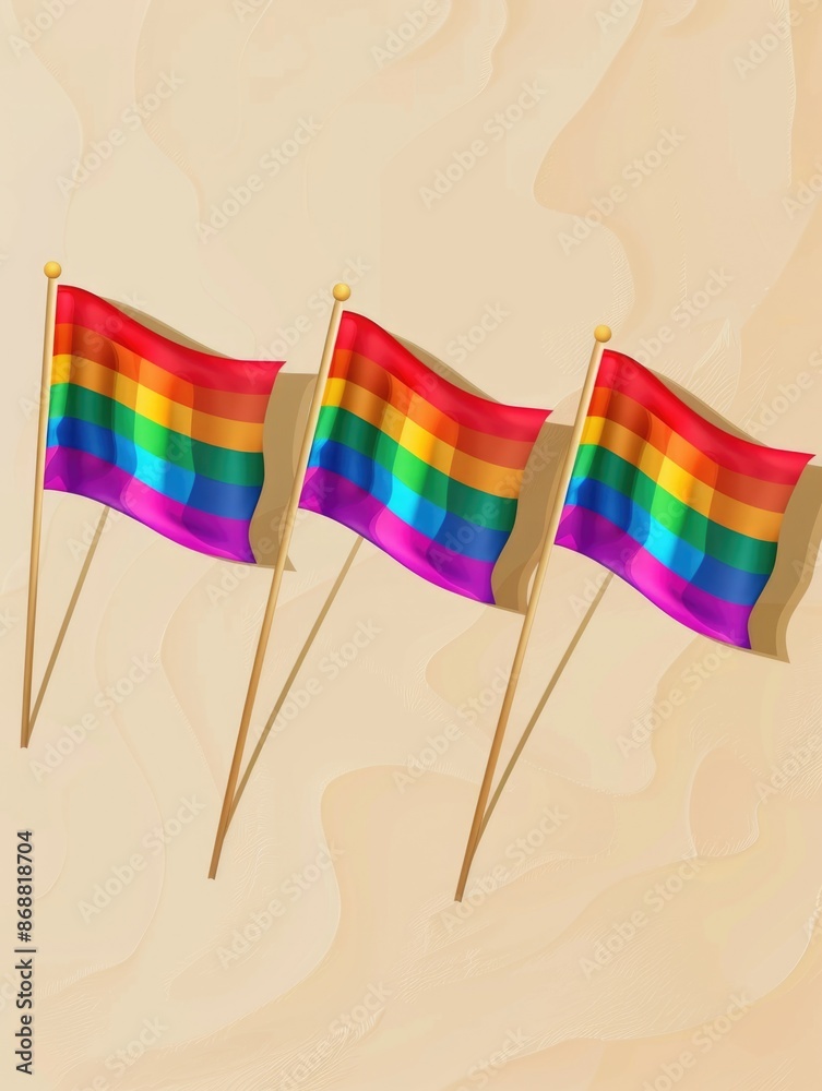 Fototapeta premium Three rainbow flags on a stick