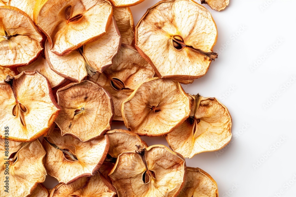 White background with dried apples