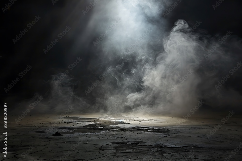 Light in a dark concrete floor with smoke background for display product. Light in a dark concrete floor with smoke background for display product.
