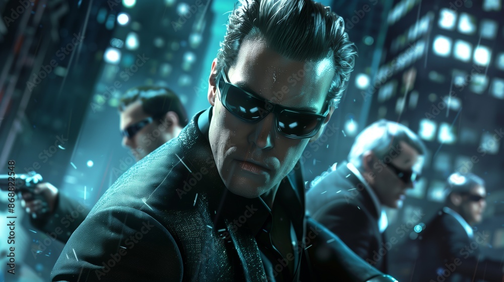 A thrilling spy adventure with secret agents in sleek suits on high-stakes missions and intense urban chases.