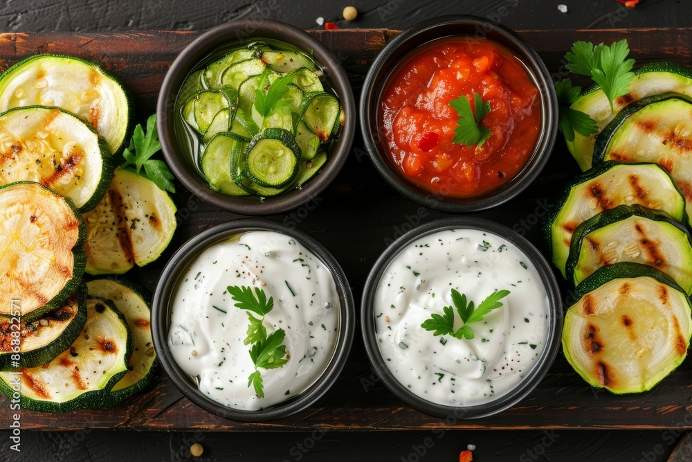 Zucchini chips with dip are a nutritious snack Zucchini chips with dip are a nutritious snack