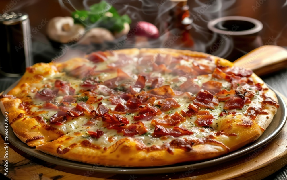Steaming Hot Pizza with Ham and Cheese Steaming Hot Pizza with Ham and Cheese