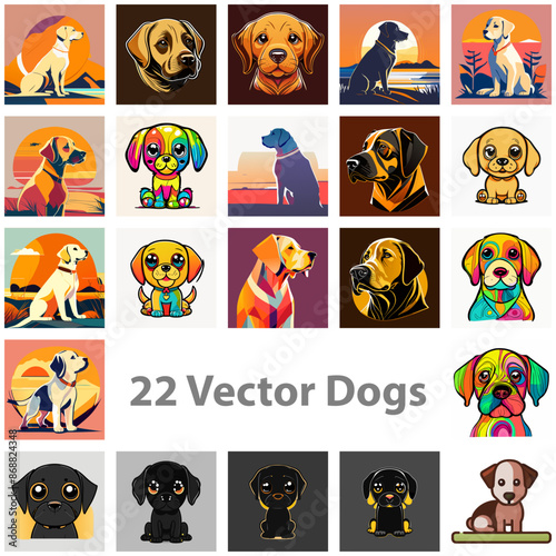 Vector Set of Cute Dog Breeds  Illustration Collection of Various Pet Icons