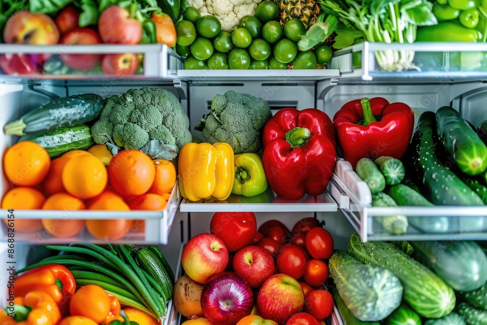 Fresh produce in refrigerator Fresh produce in refrigerator