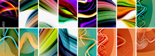Collection of abstract background with waves, colorful shapes and 3d shadow effect. Vector Illustration For Wallpaper, Banner, Background, Card, Book Illustration, landing page