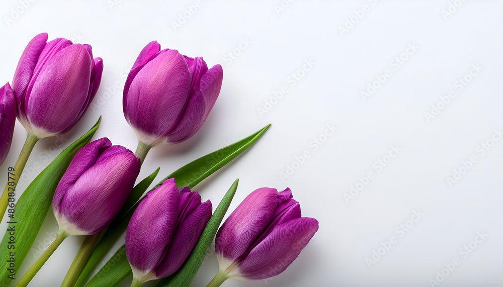 Purple Tulips on White Background in Daylight Purple Tulips on White Background in Daylight