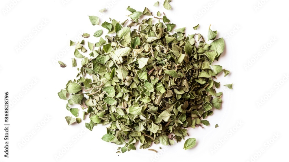 A pile of fresh green leaves on a clean white surface, ideal for decoration or design A pile of fresh green leaves on a clean white surface, ideal for decoration or design