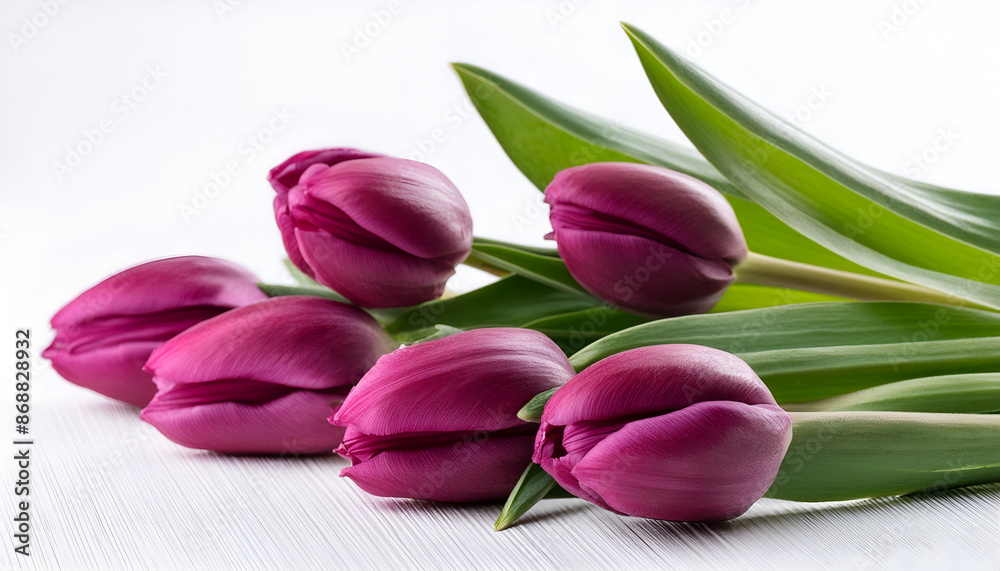 Pink Tulips With Green Stems on White Tabletop Pink Tulips With Green Stems on White Tabletop