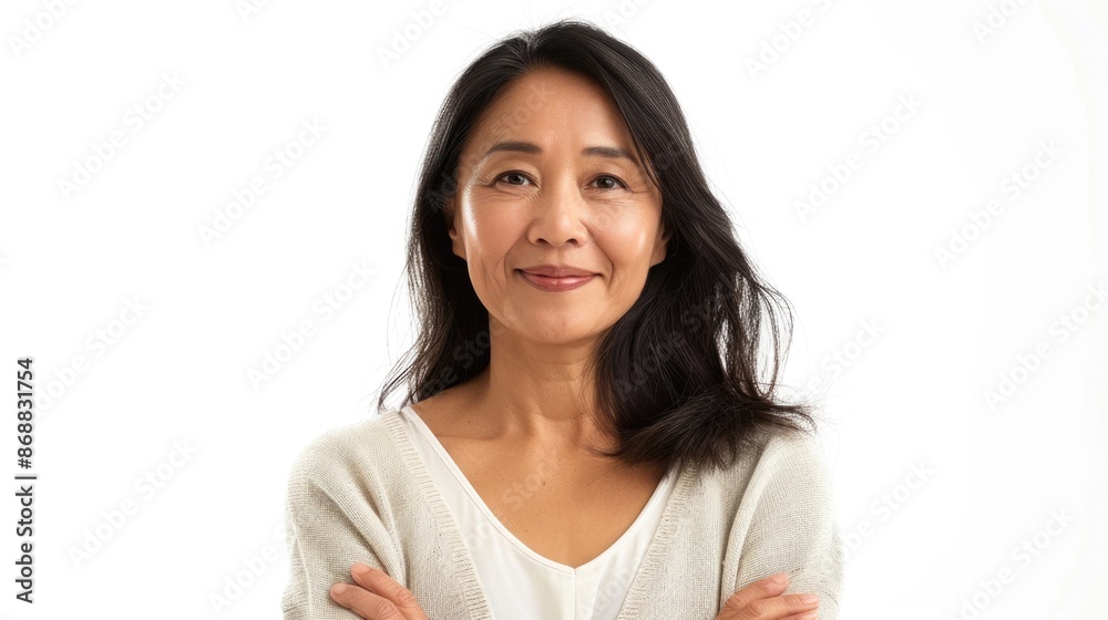 A woman poses confidently with her arms crossed, looking directly at the viewer A woman poses confidently with her arms crossed, looking directly at the viewer