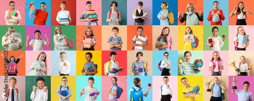Collage of many schoolchild...