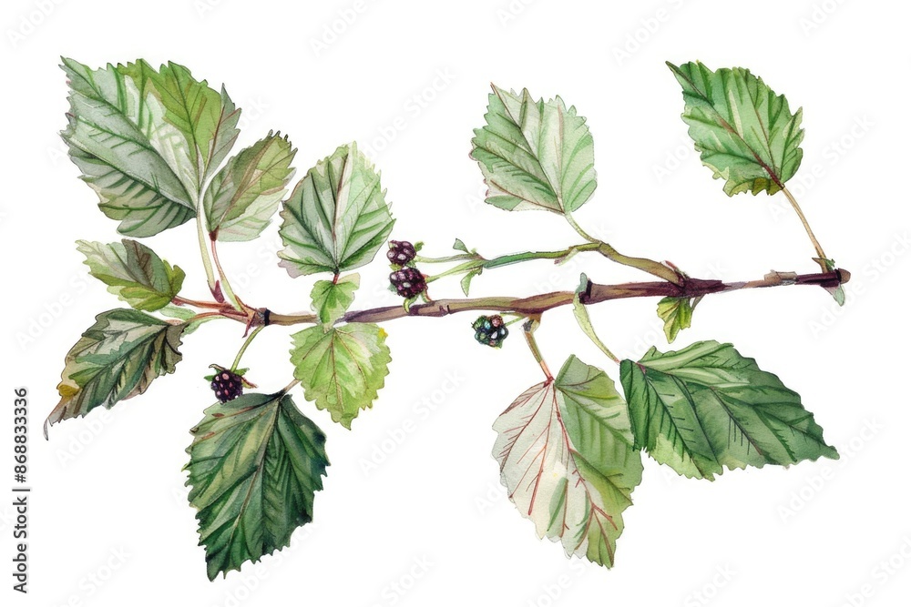 A beautiful watercolor illustration of a branch covered in juicy berries, perfect for various design and editorial uses A beautiful watercolor illustration of a branch covered in juicy berries, perfect for various design and editorial uses