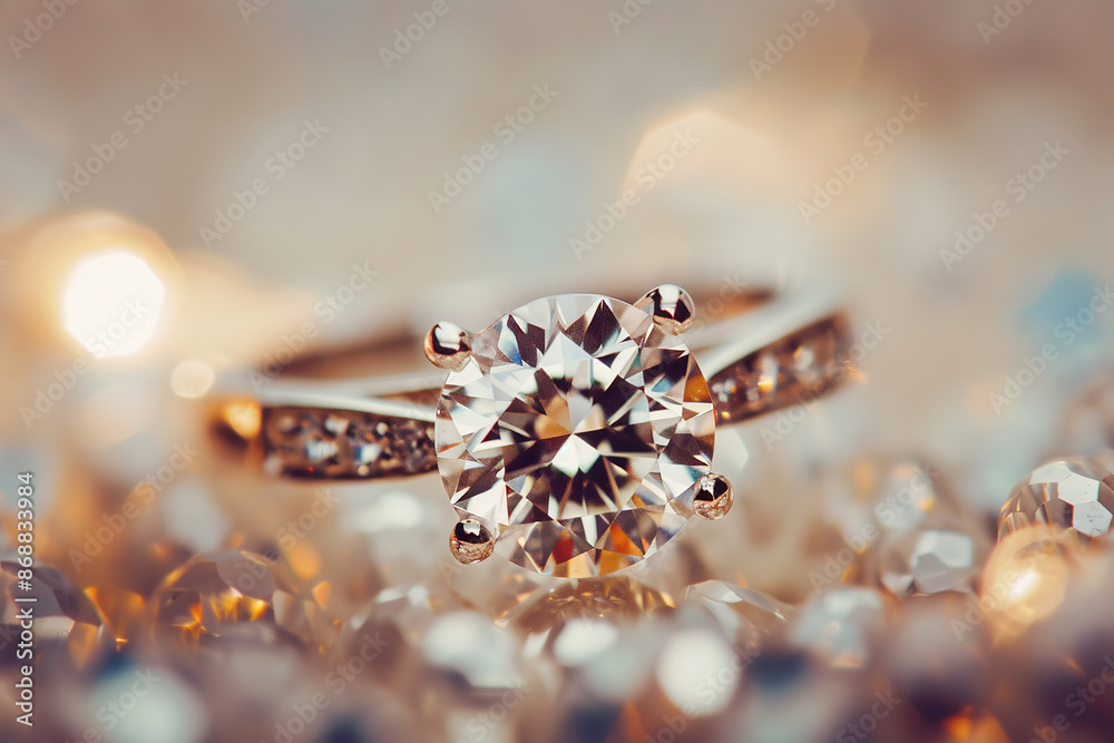 Diamond engagement ring closeup. Luxury jewelry Diamond engagement ring closeup. Luxury jewelry