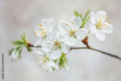Close-up shot of a single white flower growing on a thin branch, great for decorating or branding purposes