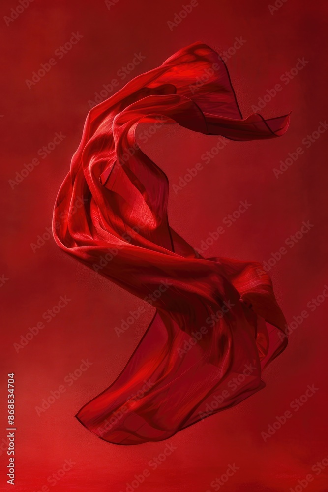 A woman in a bright red dress is suspended in mid-air, defying gravity A woman in a bright red dress is suspended in mid-air, defying gravity