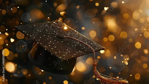 Graduation cap with confetti background - graduation day celebration concept for happy graduates