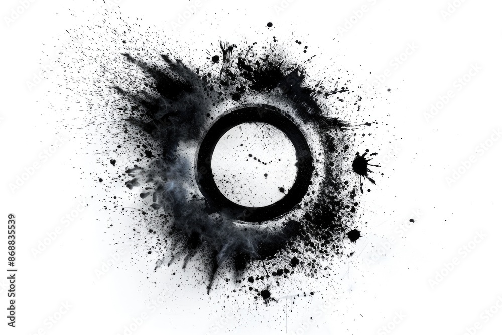 A black and white photograph of a clock covered in paint splatters A black and white photograph of a clock covered in paint splatters