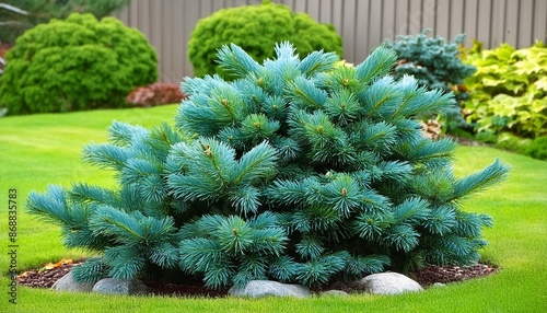 picea sitchensis ompact slow growing evergreen tree suitable for smaller gardens or landscapes it retains the characteristic features of the sitka spruce such as as the short blue green needle photo