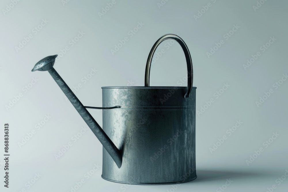 A metal watering can with a handle for gardening and plant care A metal watering can with a handle for gardening and plant care