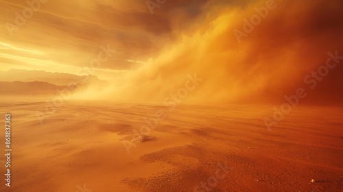 Endless Barren Desert Landscape Engulfed in Sandstorms