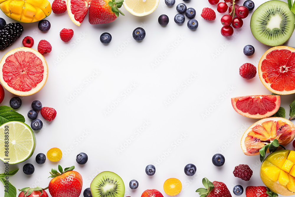 Fresh Fruit Border on White Background Fresh Fruit Border on White Background