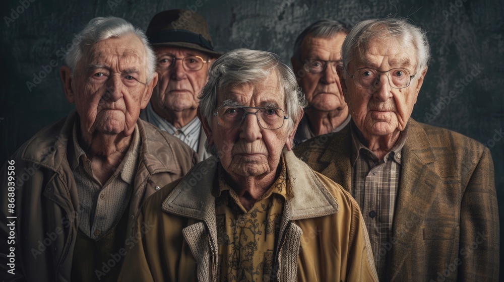 Group of elderly males gathered side by side Group of elderly males gathered side by side