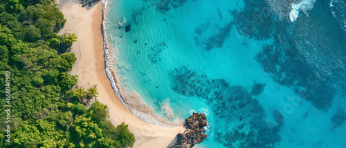 Serene Coastline with Turquoise Waters and Coral Reefs