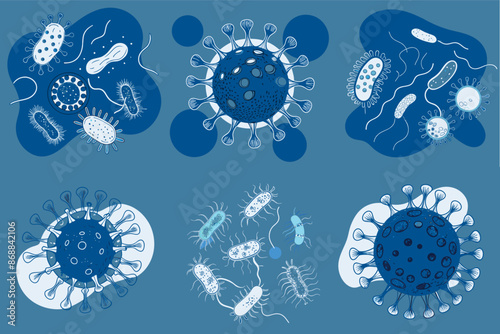 Vector collection of different microorganisms including viruses and bacteria
