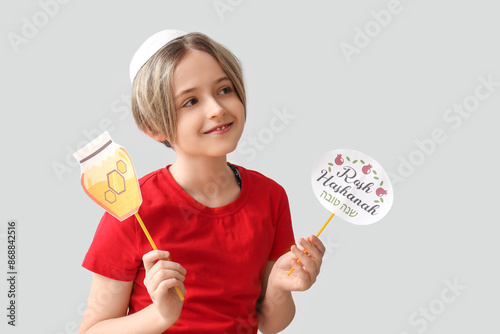 Cute little boy with decor ...