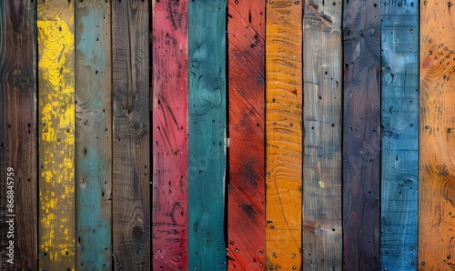 Painted colorful wood boards