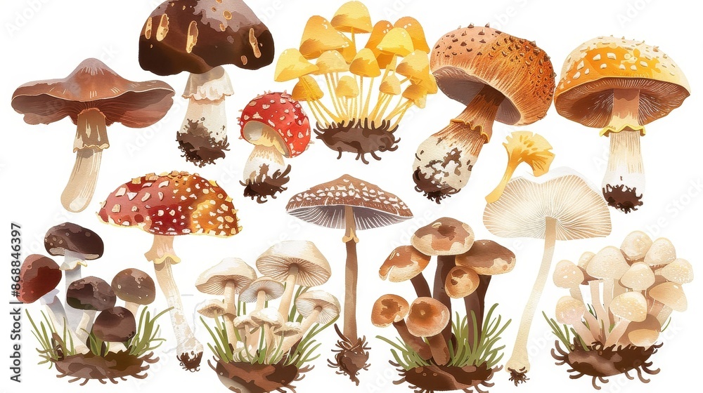 A vibrant array of mushrooms showcasing a rich variety of colors and shapes, each unique and intricate, reflecting the wonder of the fungal kingdom. A vibrant array of mushrooms showcasing a rich variety of colors and shapes, each unique and intricate, reflecting the wonder of the fungal kingdom.