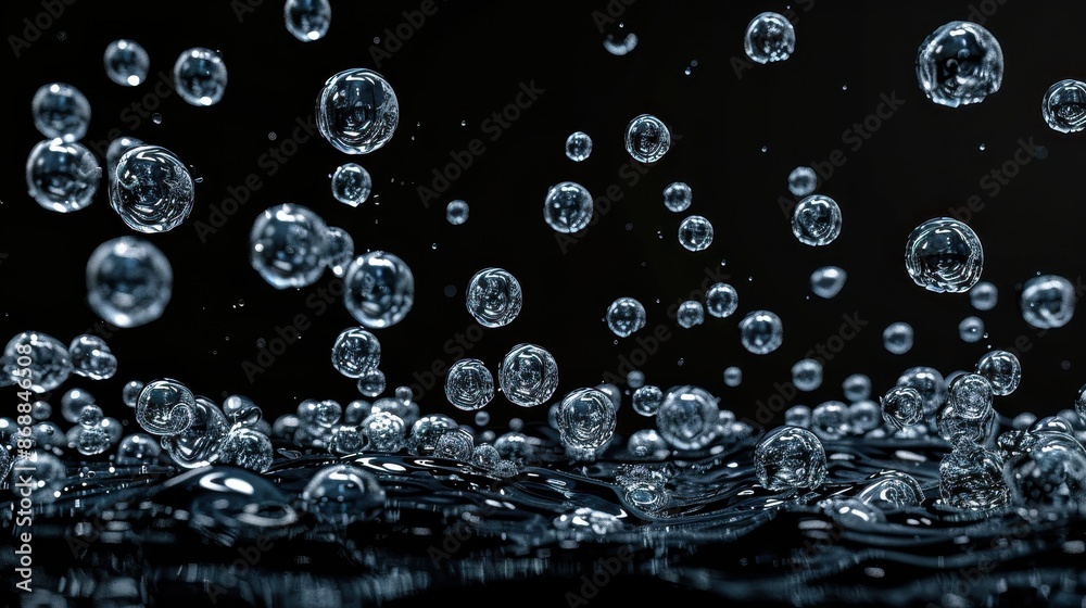 Artistic image of bubbles dynamically interacting with liquid on a dark backdrop, showcasing both simplicity and complexity. Ideal for modern and abstract themes. Artistic image of bubbles dynamically interacting with liquid on a dark backdrop, showcasing both simplicity and complexity. Ideal for modern and abstract themes.
