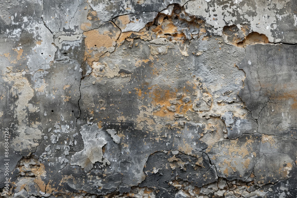 A wall with a lot of cracks and holes. The wall is gray and brown. The wall has a lot of texture and he is old A wall with a lot of cracks and holes. The wall is gray and brown. The wall has a lot of texture and he is old