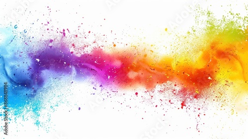 A dynamic rainbow-colored paint explosion on a white background, representing excitement, creativity, and the free-spirited artistic expression in the modern abstract style.