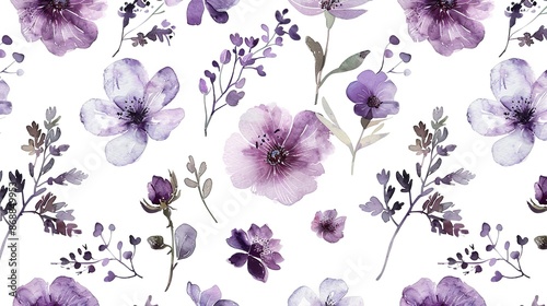 Pattern with different flowers watercolor on white background. beautiful floral pattern with watercolor flowers. watercolor flowers. seamless pattern. purple flowers