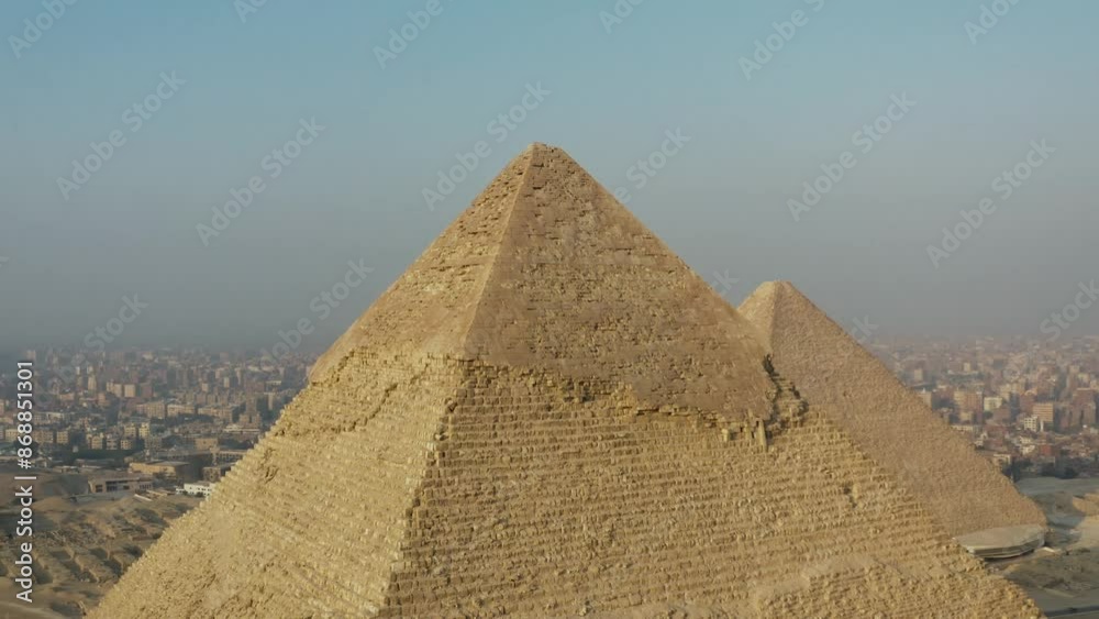 Drone circular rings around the top of Khafre Pyramid, Giza Pyramids Egypt