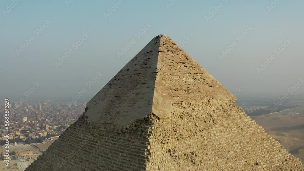 Drone circular rings around the top of Khafre Pyramid, Giza Pyramids Egypt