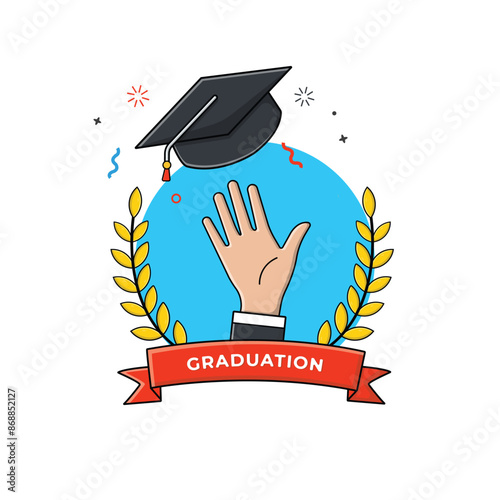Hand with Graduation Hat Vector Illustration. Graduation Concept Design