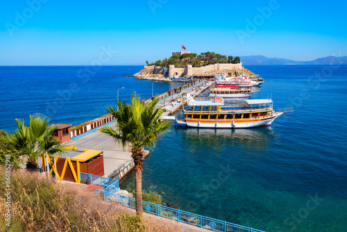 Pigeon Island aerial panoramic view in Kusadasi city, Turkey photo