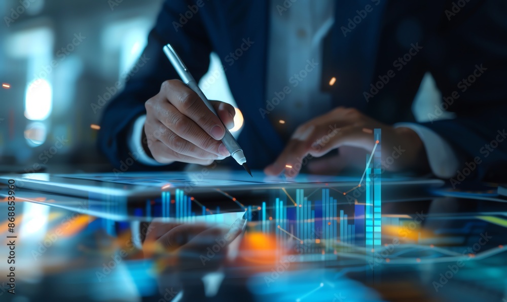 Businessperson Analyzing Data on Tablet Businessperson Analyzing Data on Tablet