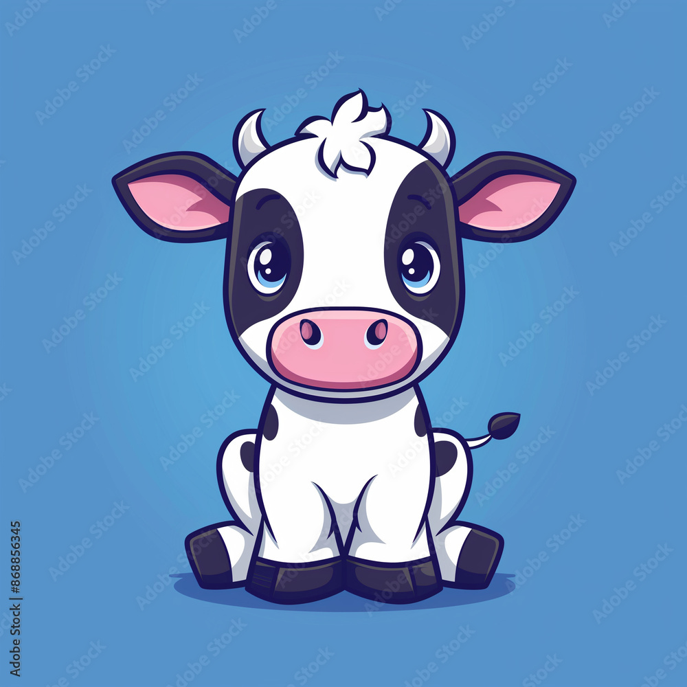 Naklejka premium Adorable Cow Cartoon Vector Icon Illustration - Dairy Delight in a Cute Artistic Style