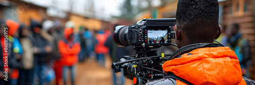 cameraman filming the immigration of Africans to europe