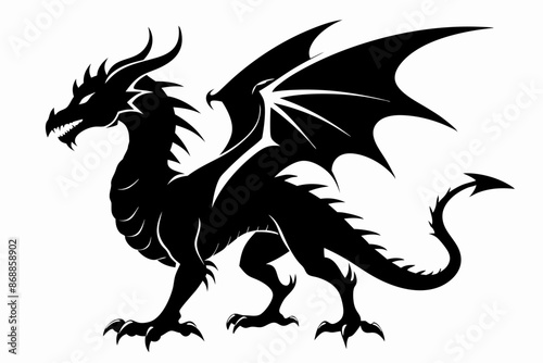 dragon silhouette vector illustration, Black Dragon silhouette vector design 