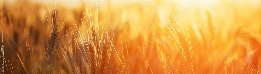 Wheat field focus on, copy space, swaying grains, double exposure silhouette with sunset Wheat field focus on, copy space, swaying grains, double exposure silhouette with sunset