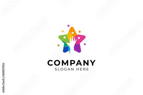 Hand reach star logo with colorful template vector design style