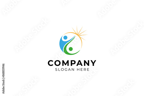 People logo with Sunlight for Culture Diversity Together Team Work Unity Community Care Human Gathering Logo design